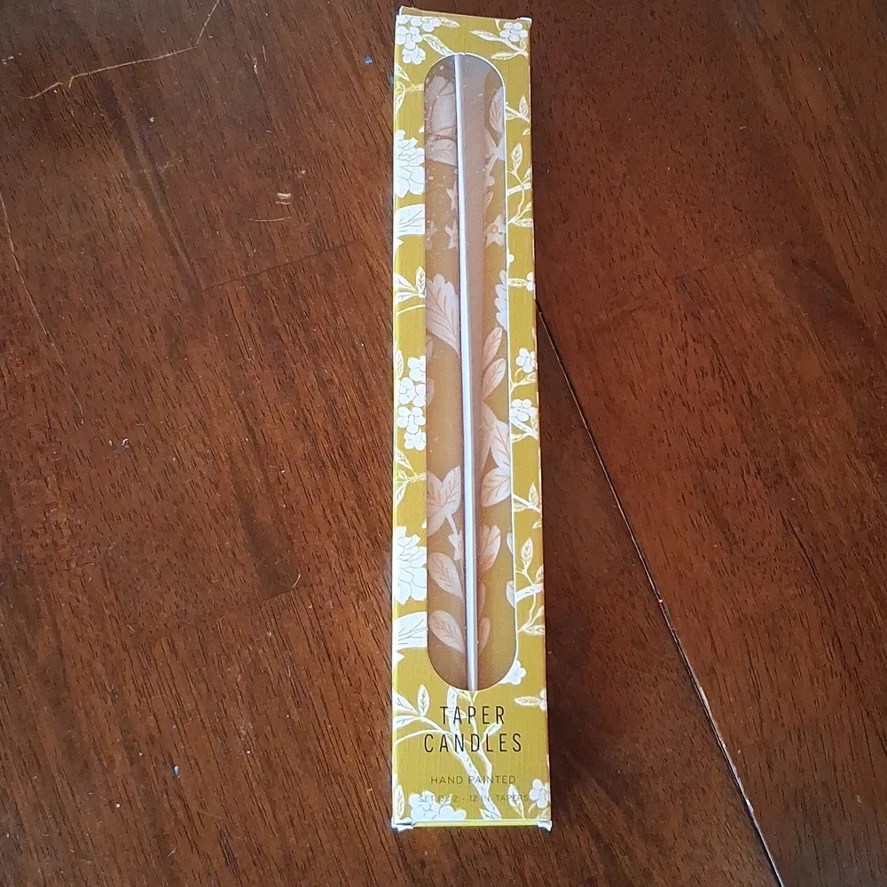 Anthropologie Hand-Painted Taper Candles  White Floral Set Of Two